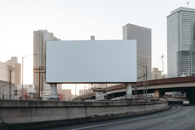 Pusta biała tablica reklamowa w futurystycznym mieście