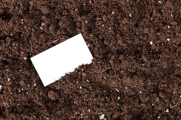 Pusta biała wizytówka na kompoście glebowym