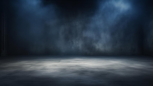 Pusta ciemna scena z efektem dymu Ciemna sala wystawowa
