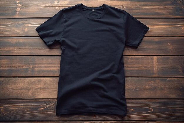 Pusta czarna koszulka oversize na drewnianej powierzchni Makieta szablonu Generative aixA