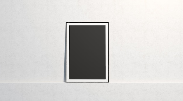 Zdjęcie pusta czarna papierowa makieta plakat, stojak na białej ścianie galerii, na białym tle
