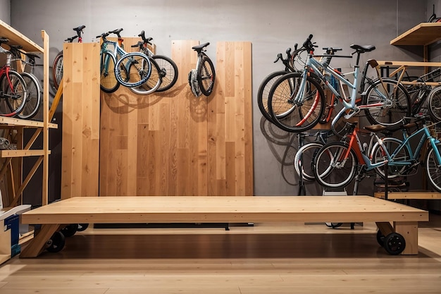 Pusta drewniana deska w sklepie z rowerami