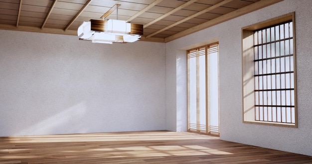 Pusta duża sala Asia wnętrze sprzątanie pokoju w stylu zen renderowanie 3D