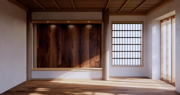 Pusta duża sala Asia wnętrze sprzątanie pokoju w stylu zen renderowanie 3D