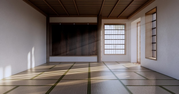 Pusta duża sala Asia wnętrze sprzątanie pokoju w stylu zen renderowanie 3D