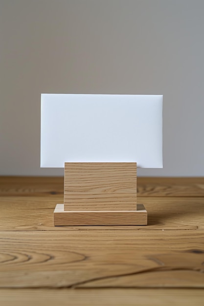 Zdjęcie pusta karta na drewnianym stojaku na stole