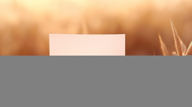 Zdjęcie pusta karta z suszoną trawą na złotym jedwabnym tle słoneczna cień sylwetka bohemia minimalistyczny szablon mockup obrazu