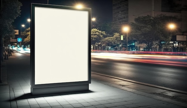 Pusta makieta billboardu do reklamy w efekcie bokeh nocnego widoku miasta