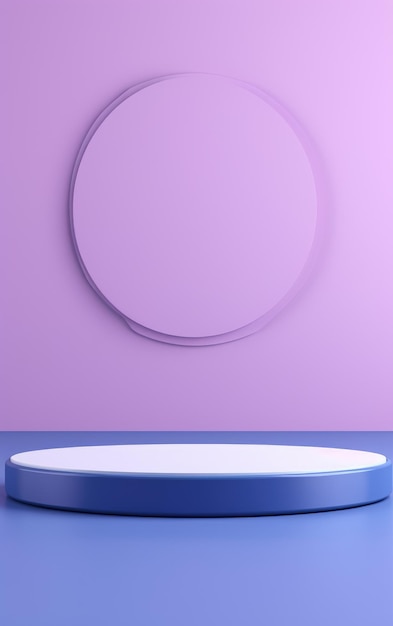 Pusta niebieska ściana z okrągłą płytką w środku w stylu minimalistycznych wzorów scenicznych