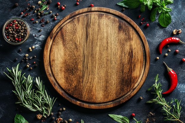 Pusta okrągła drewniana deska do cięcia dla jedzenia pizzy Receptura menu Mock up Drewniane tło z olejem