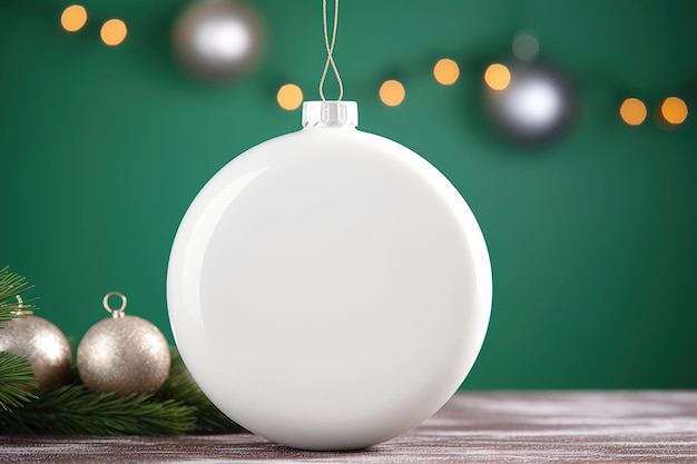 Pusta, okrągła, okrągła ozdoba świąteczna makieta Ceramiczny biały okrąg prezent rodzinny AI generatywny