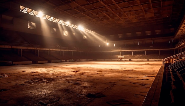 Zdjęcie pusta opuszczona arena sportowa oświetlona reflektorami