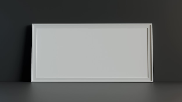 Zdjęcie pusta ramka na zdjęcia z tłem tabeli i ściany. renderowanie 3d.