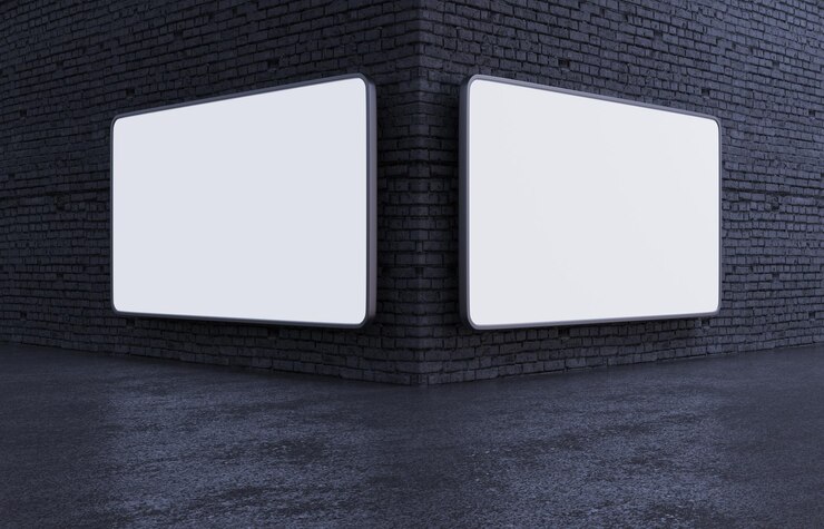 Zdjęcie pusta ściana narożnik świetlny baner led 2 ekran billboard makiety 3d render