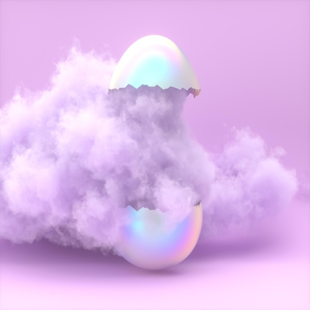 Pusta skorupka z pękniętego jajka z marzycielską dekoracją w chmurze