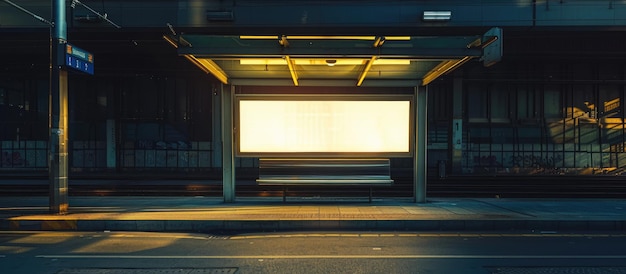 Pusta skrzynka świetlna na dworcu autobusowym umieszczona poziomo oświetlona światłem słonecznym