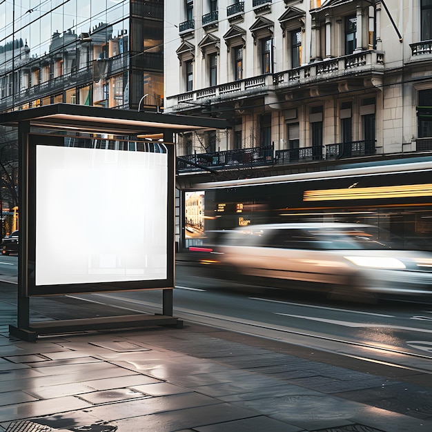 Pusta tablica reklamowa na drodze z niebieskim tłem dla reklamy