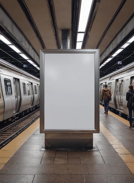 Zdjęcie pusta tablica reklamowa na peronie stacji metra