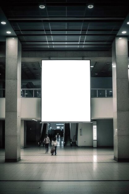 Pusta tabliczka reklamowa w holu centrum handlowego z pionową orientacją generatywną ai