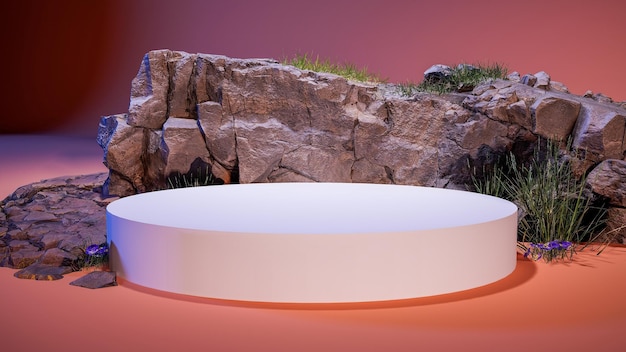 Pusta tekstura kamienna platforma eko podium na beżowym tle przestrzeni kopii renderowania 3d