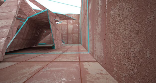 Puste abstrakcyjne wnętrze pokoju arkuszy zardzewiałego metalu Architektoniczne tło ilustracji 3D