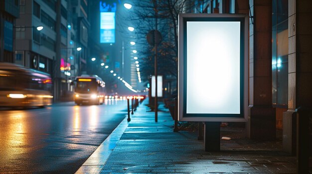 Puste białe plakaty uliczne stojące na latarni świetlnej z modelem miasta miejskiego