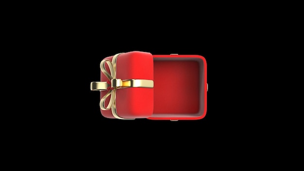Puste czerwone pudełko podarunkowe otwarte lub widok z góry z wstążką złotą ilustracją renderingu 3D