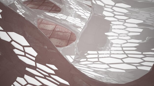 Zdjęcie puste gładkie abstrakcyjne pomieszczenie białe wnętrze arkuszy zardzewiałego metalu architektoniczne tło 3d