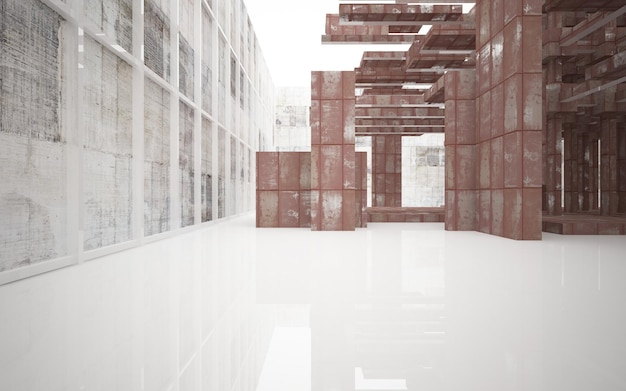 Puste gładkie abstrakcyjne wnętrze pokoju arkuszy zardzewiałego metalu Architektoniczne tło