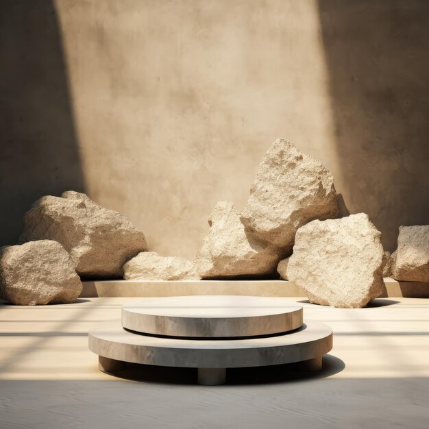 Puste kamienne podium do wystawiania produktów z kamiennym tłem i cieniem słonecznym