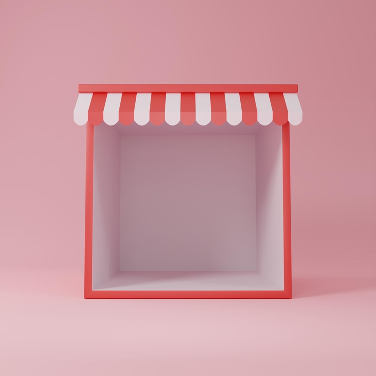Zdjęcie puste makiety kiosku sklepowego przednie pudełko do reklamowania renderowania 3d