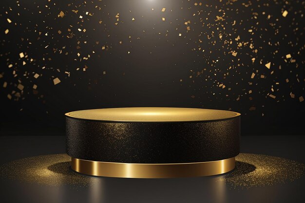 Puste podium do pokazu dekoracyjnej reklamy Czarne podium ze złotym błyszczącym luksusowym projektem na ciemnym tle Ilustracja wektorowa