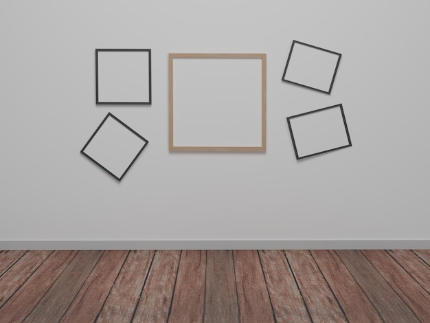 Puste pomieszczenie i drewniana podłoga na białym tle ściany Mock up ramka zdjęciowa minimalny projekt wnętrz renderowanie 3D ilustracja 3D