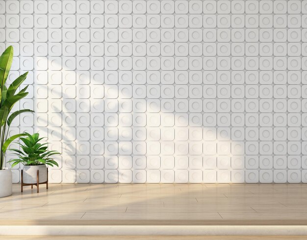 Puste Pomieszczenie W Minimalistycznym Stylu Z Białą ścianą I Podniesioną Drewnianą Podłogą 3d