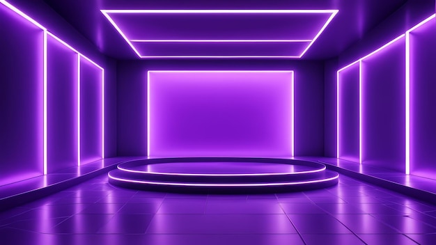 Puste wnętrze klubu nocnego z świecącymi neonowymi panelami lawendowy abstrakcyjny futurystyczny tło