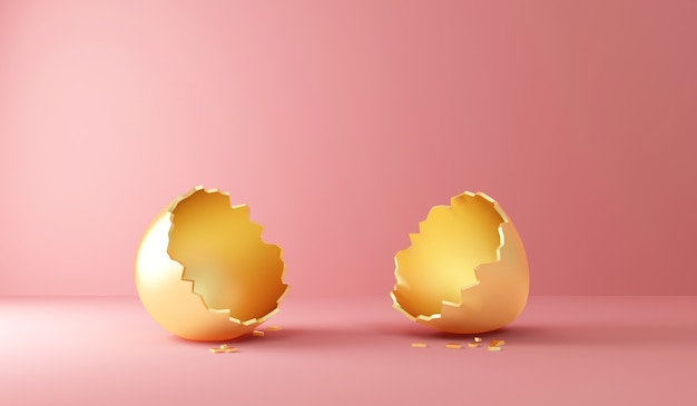 Puste złamane złote jajko wielkanocne na różowo