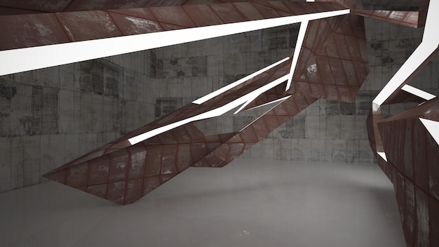 Pusty abstrakcyjny pokój białe wnętrze arkuszy zardzewiałego metalu Architektoniczne tło 3D