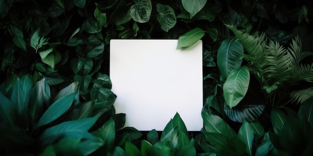 Pusty arkusz białego papieru z zielonymi liśćmi w tle kopia przestrzeń Generative AI