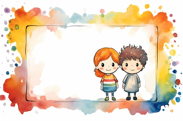 Pusty baner z kolorowymi, ręcznie rysowanymi kreskówkami dla dzieci