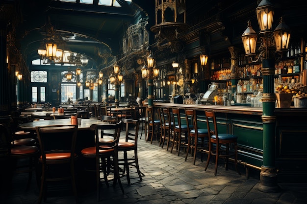 pusty bar pubowy ze stołami i ladami barowymi Generacyjna sztuczna inteligencja