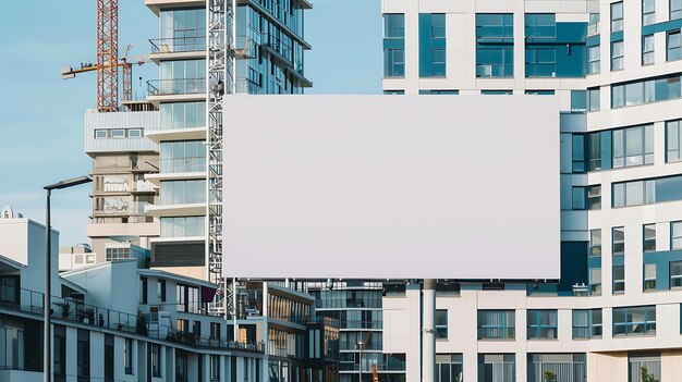 Zdjęcie pusty biały baner do reklamy na ogrodzeniu obszar mieszkalny z nowoczesną budową generatywna sztuczna inteligencja