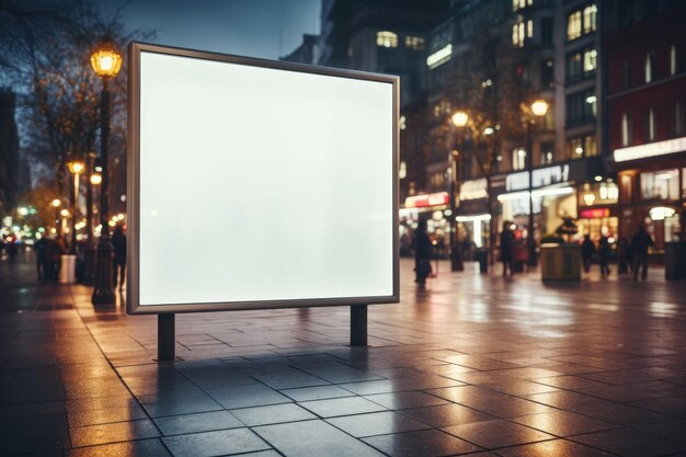 Pusty biały billboard lub wyświetlacz reklamowy niewyraźne tło przez generatywny ai