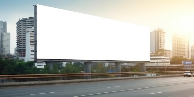 Pusty biały billboard Znaki reklamowe na poboczu autostrady Makieta koncepcji reklamy Generatywna ai