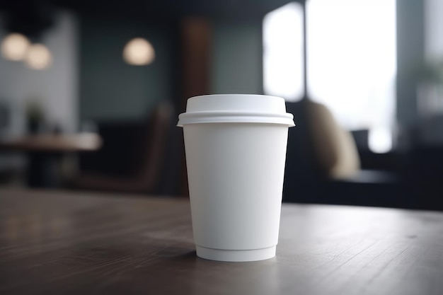 Pusty biały filiżanka kawy na wynos makieta szablon kawiarni tło generatywne AI