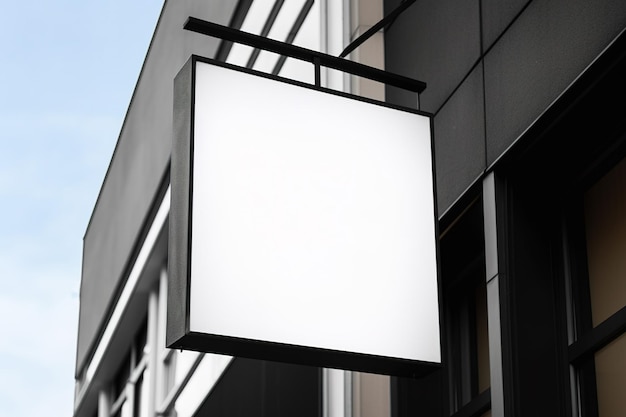 Pusty biały minimalny kwadratowy szyld sklepowy do panelu reklamowego