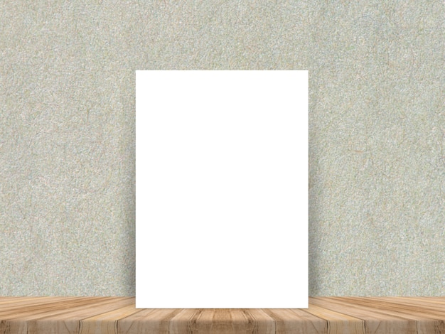 Pusty biały papierowy plakat przy tropikalnej deski drewnianą podłoga i papierową ścianą