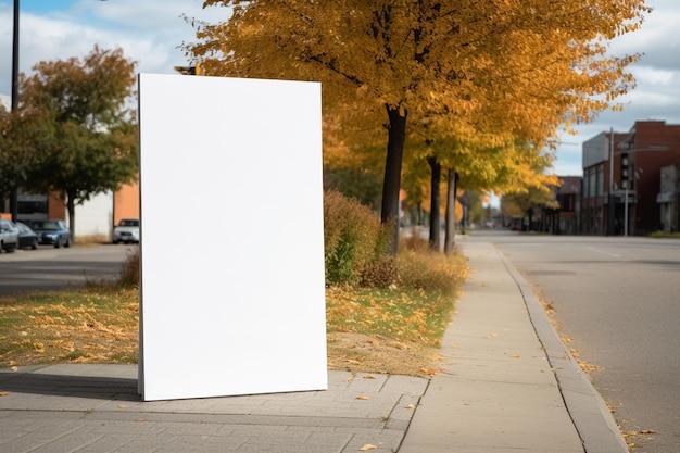 Zdjęcie pusty billboard na chodniku przed rzędem drzew