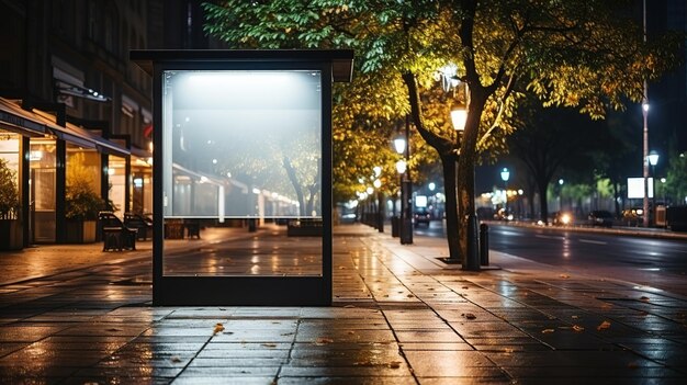 Pusty billboard na deszczowej ulicy w nocy