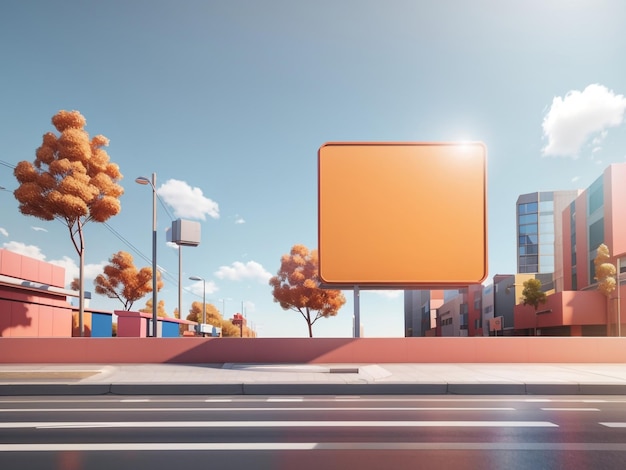 Pusty billboard na renderowanej scenie 3D ulicy miasta