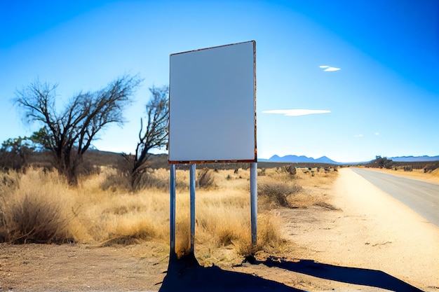 Pusty Billboard Na środku Pustynnej Drogi W Namibii Generative Ai